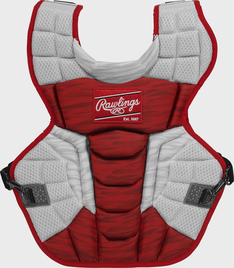 Front of a scarlet Velo 2.0 chest protector