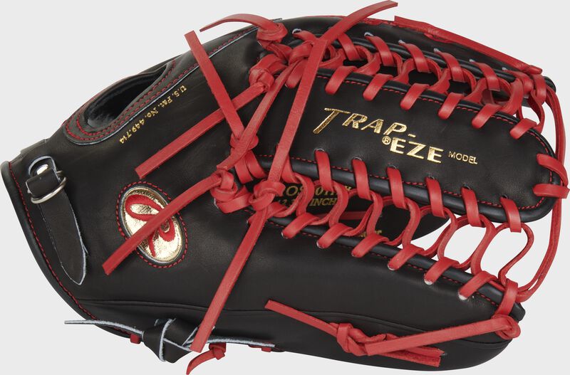 Thumb of a black Gameday 57 Series Harrison Bader Pro Preferred Glove with a Trap-Eze web - SKU: RSGPROS601HB loading=