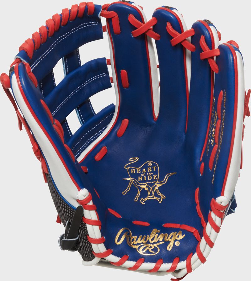 Royal palm of a Rawlings Gameday 57 Series Adolis García Heart of the Hide Glove