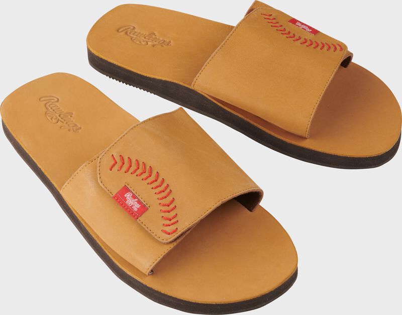 Men's Baseball Stitch Leather Slides loading=