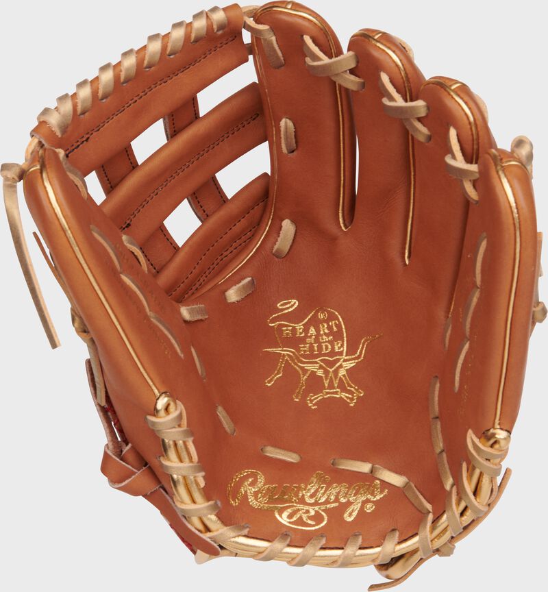 Palm view of the Sierra Romero Heart of the Hide glove with camel laces - SKU: PROSR32