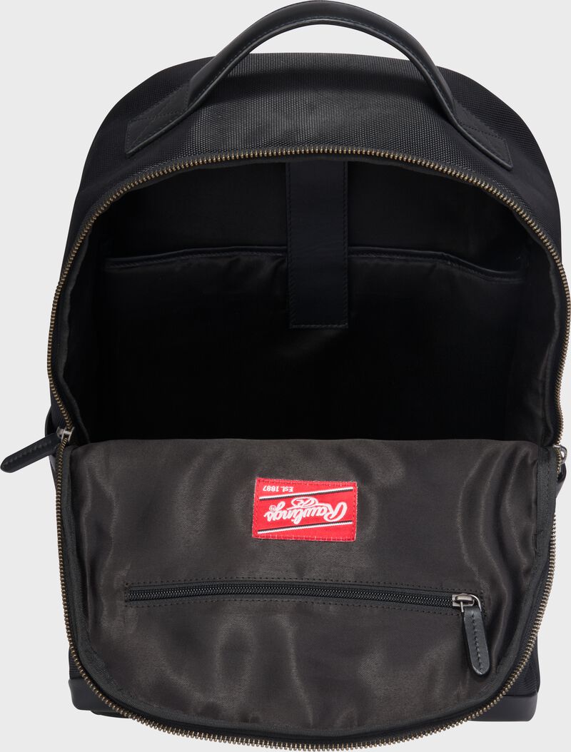 Inside view of a black Rawlings Deuce backpack