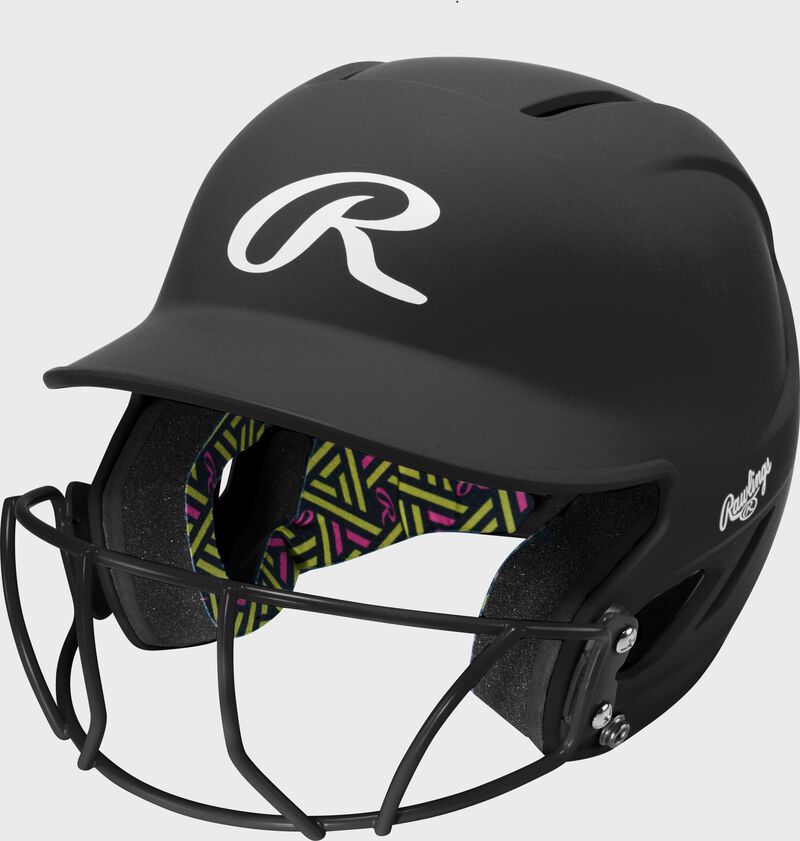 Rawlings CoolFlo Max Highlighter Youth Batting Helmet with Face Guard, Black, M/L