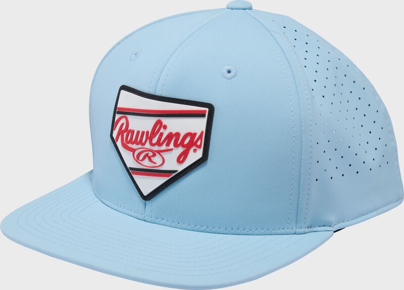 Rawlings Home Plate Performance Flat Bill Snapback Hat, Light Blue