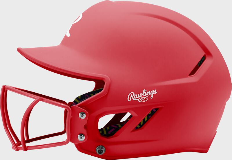 Rawlings CoolFlo Max Highlighter Youth Batting Helmet with Face Guard, Scarlet, M/L