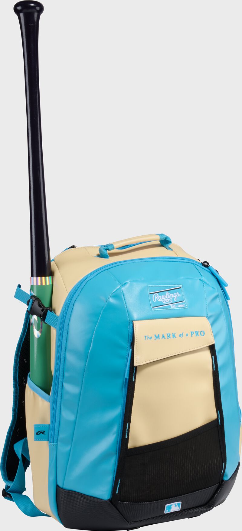 Rawlings Leather Gold Collection Utility Backpack, Camel/Columbia Blue