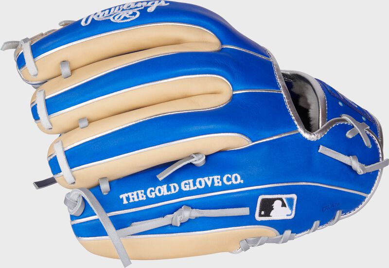 Royal back of a Rawlings Pro Preferred 11.5" infield glove with the MLB logo on the pinky