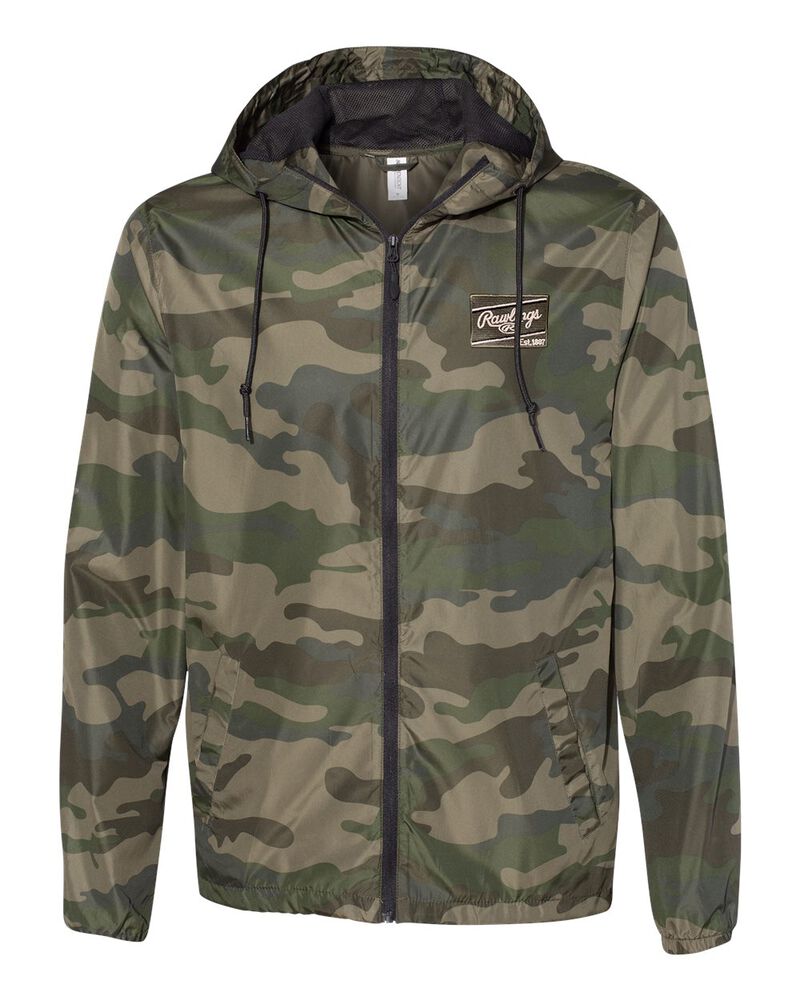 A green camo Rawlings lightweight windbreaker jacket - SKU: RSGCJ-CAMO loading=