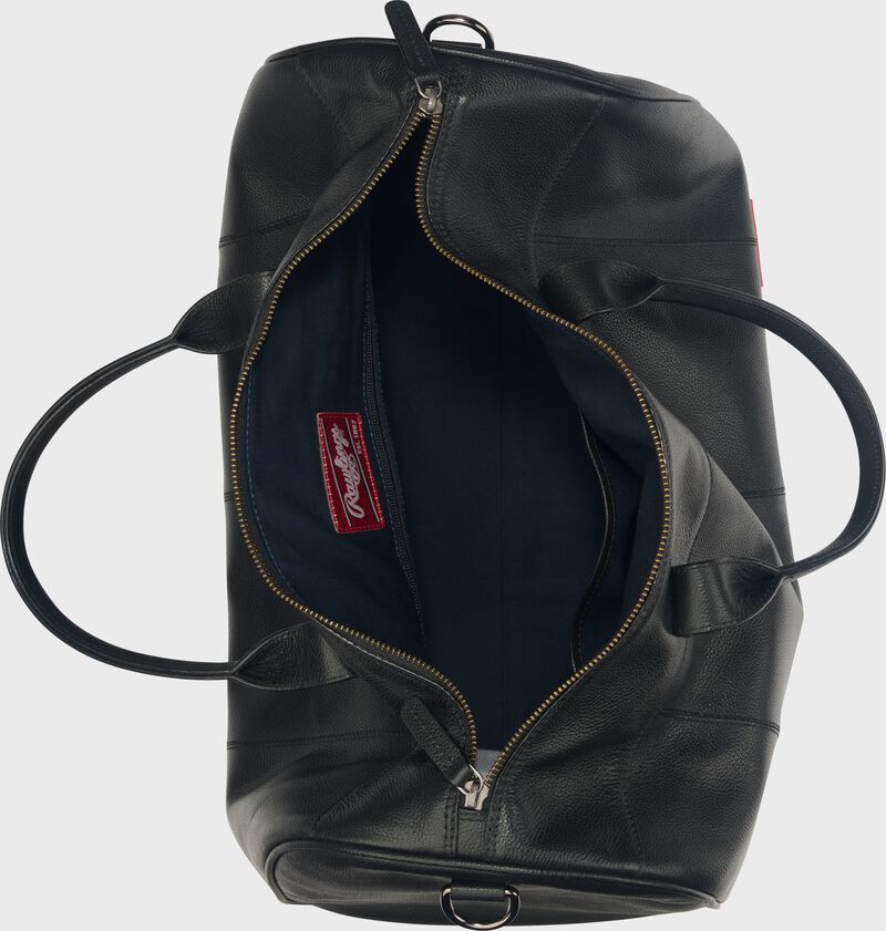 Inside view of a black Rawlings Strike Out duffle bag