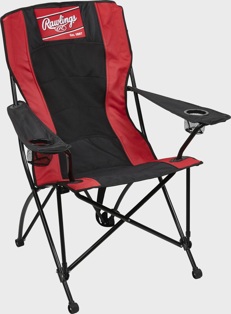 A black/red Rawlings high back chair with a Rawlings patch logo at the top - SKU: 00184043511
