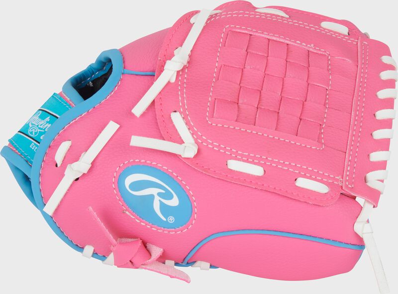 Thumb of a pink/tie dye Rawlings Flex Palm Series 10-inch Youth Softball Glove