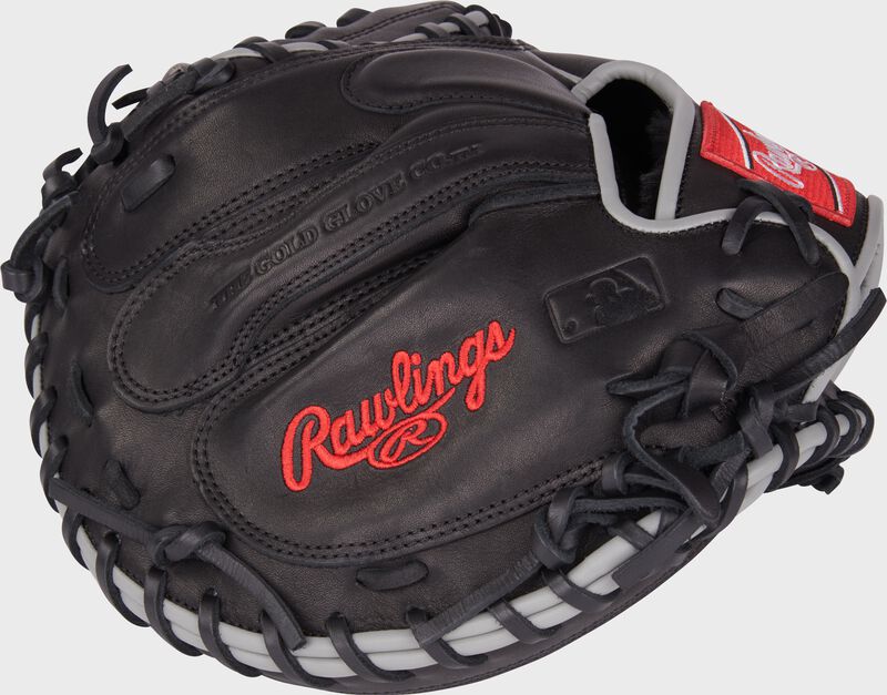 Black back of a Rawlings Foundation Series Aaron Judge youth catcher's mitt - SKU: RSGRFCM325B loading=