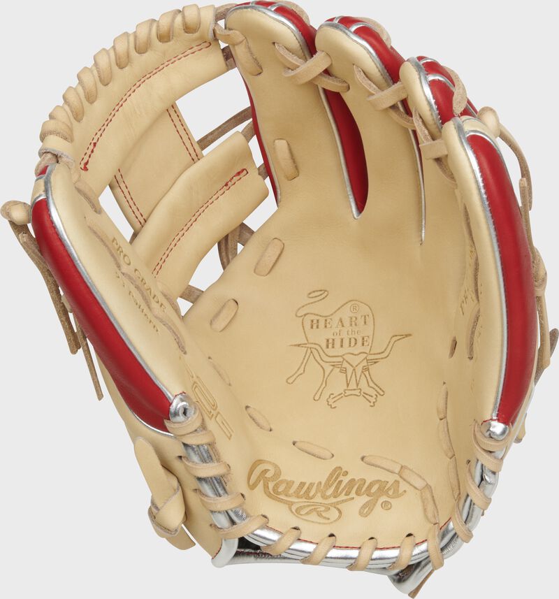 Camel palm of a Rawlings Heart of the Hide R2G infield glove with camel laces - SKU: PROR934-2CS