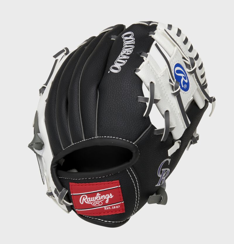 Back of a black/white Colorado Rockies 10-inch I-web glove with a red Rawlings patch - SKU: 22000025111 loading=