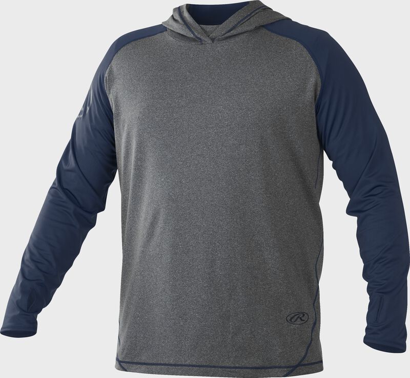 Front of Rawlings Navy/Gray Adult Hurler Lightweight Hoodie - SKU #HLWH-GR/N loading=