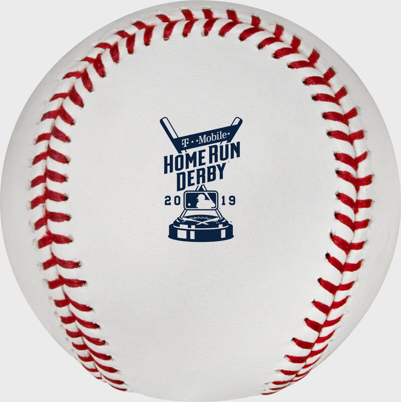 The 2019 MLB Home Run Derby logo on the ROMLBHR19 baseball