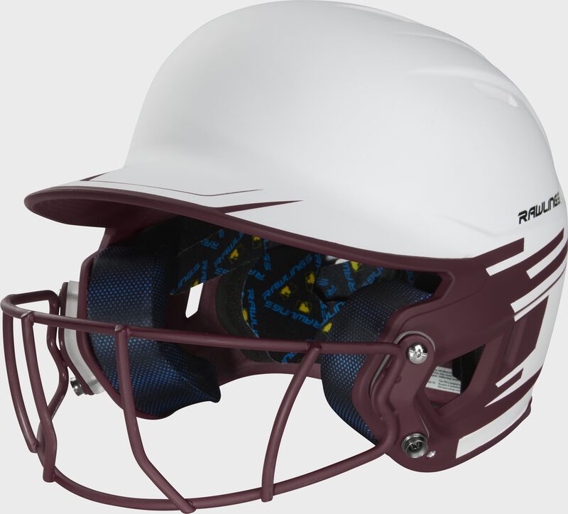 Front left-side view of Rawlings Mach Ice Softball Batting Helmet, Maroon - SKU: MSB13 loading=