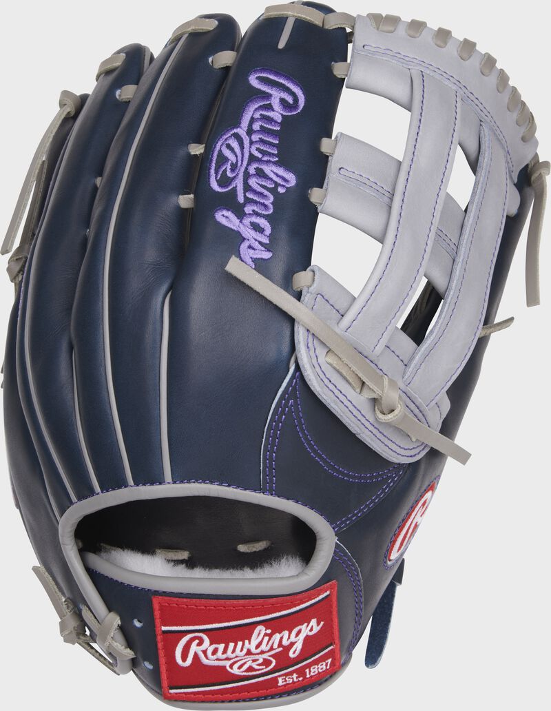 Navy back of an Aaron Judge Pro Preferred H-web glove with a red Rawlings patch - SKU: PROS3039-6AJ loading=