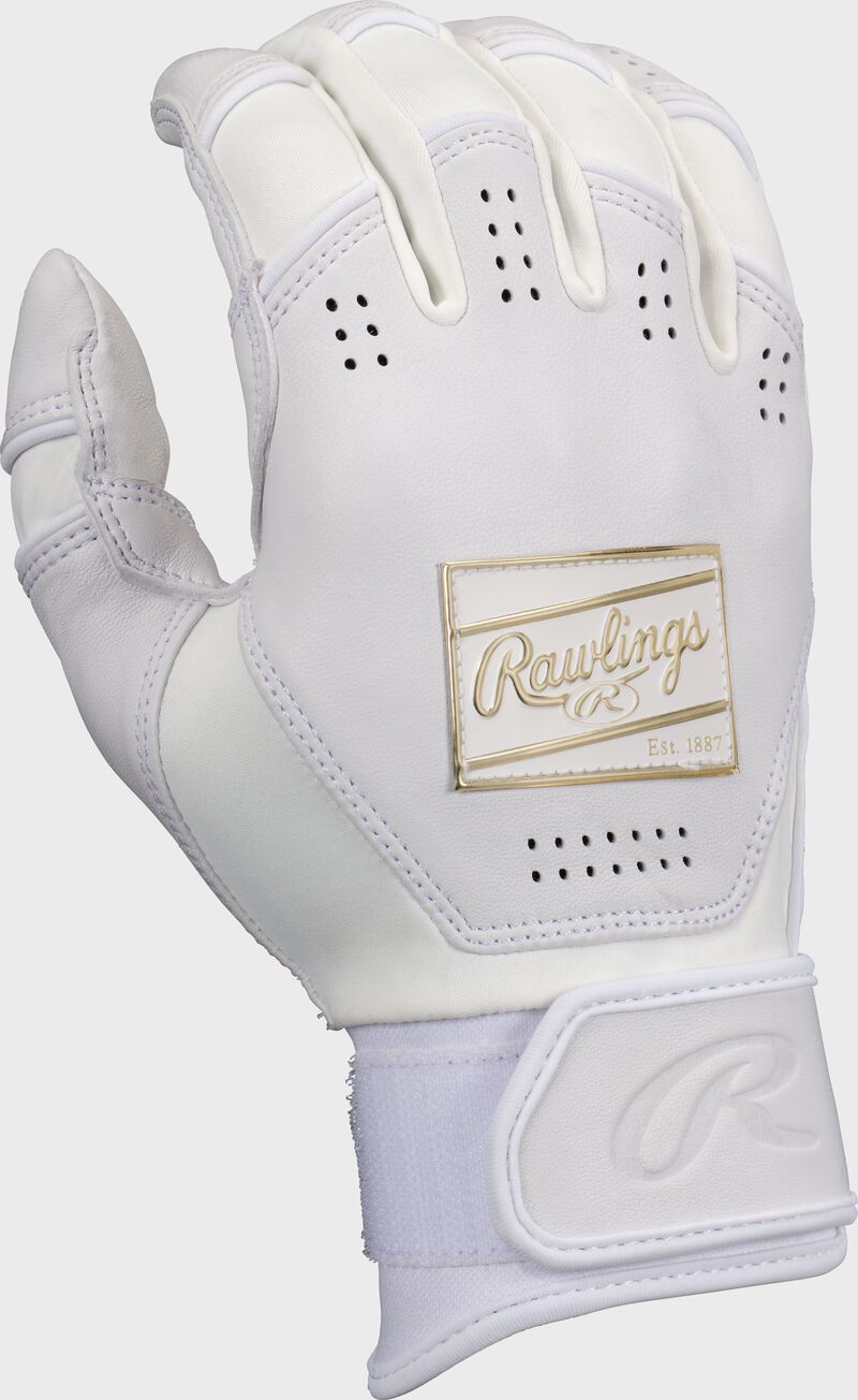 Back of a white Rawlings Icon batting glove loading=