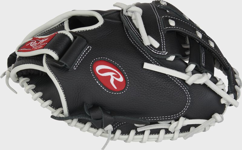 Thumb of a black Shut Out 31.5" fastpitch catcher's mitt with a black Modified H web - SKU: RSOCM315BW