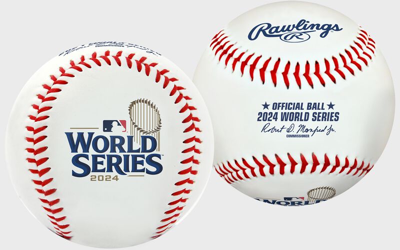 Two images showing different sides of a 2024 World Series Replica baseball