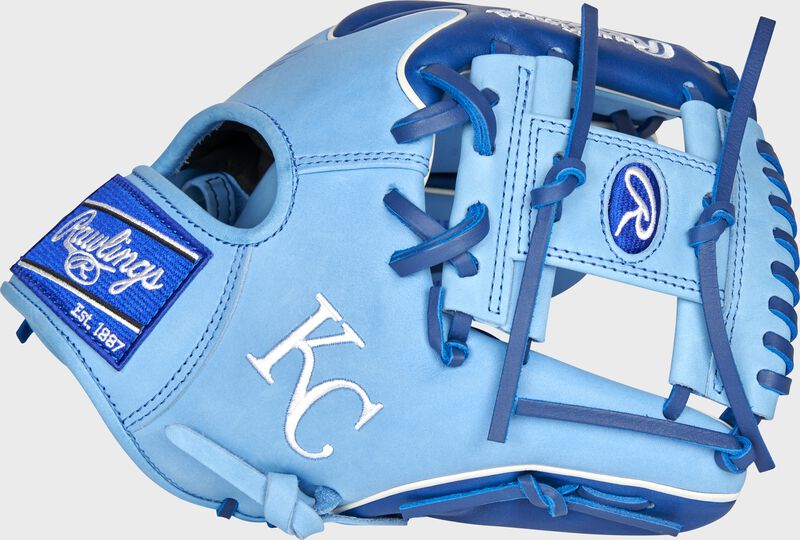 Thumb of a 2021 Kansas City Royals Heart of the Hide glove with the Royals logo on the thumb - SKU: RSGPRO204W-2KC