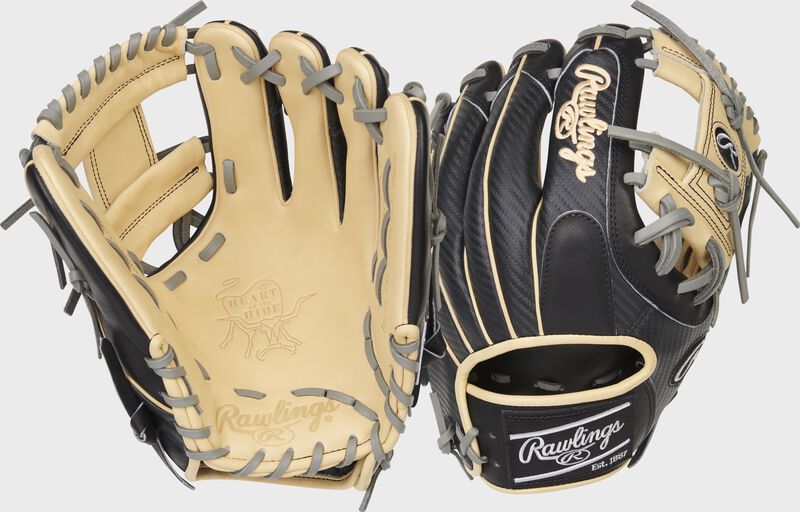 Back & palm view of a black/camel Heart of the Hide Hyper Shell 11.5" I-web infield glove - SKU: PRO204-2CBCF loading=