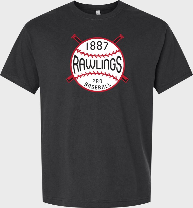 A washed black Rawlings Retro logo t-shirt loading=