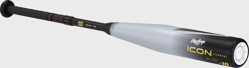 Barrel/end cap of a silver/black Rawlings Icon USA bat - SKU: RUS3I10