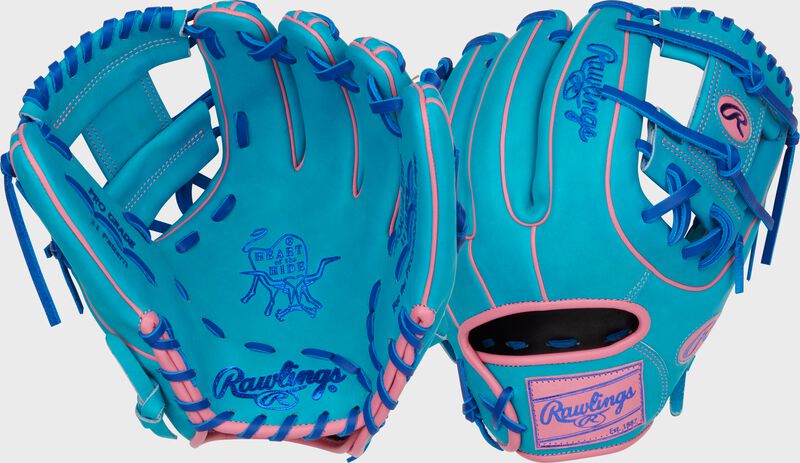 Two images showing the palm & back of a Heart of the Hide Vibrant Series 11.5" teal infield glove