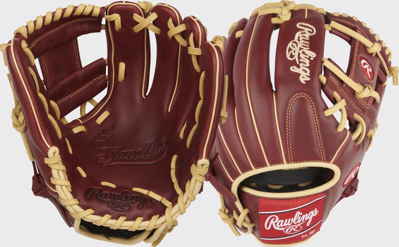 Two images showing the palm & back of a sherry Sandlot Series 11.5" infield glove loading=