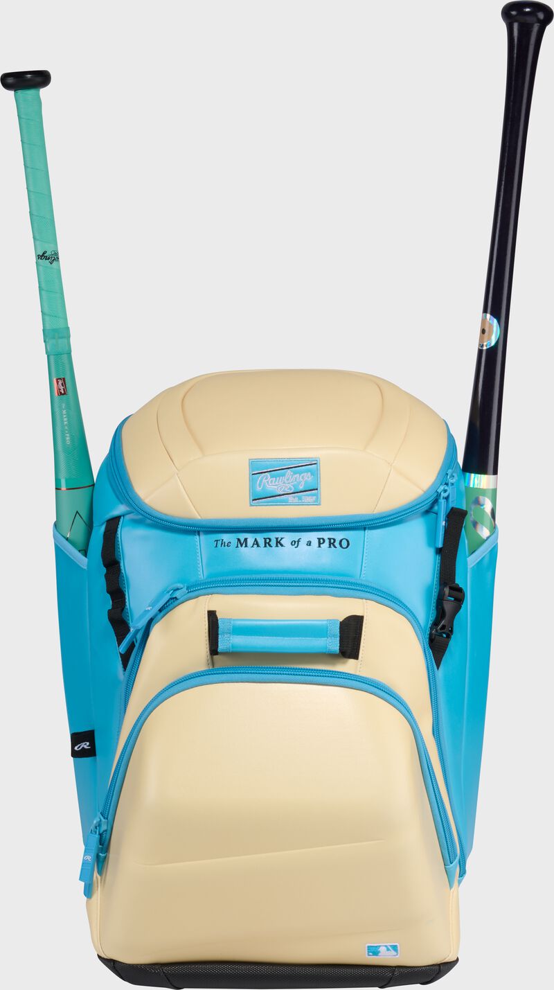 Rawlings Leather Gold Collection Backpack, Camel/Columbia Blue