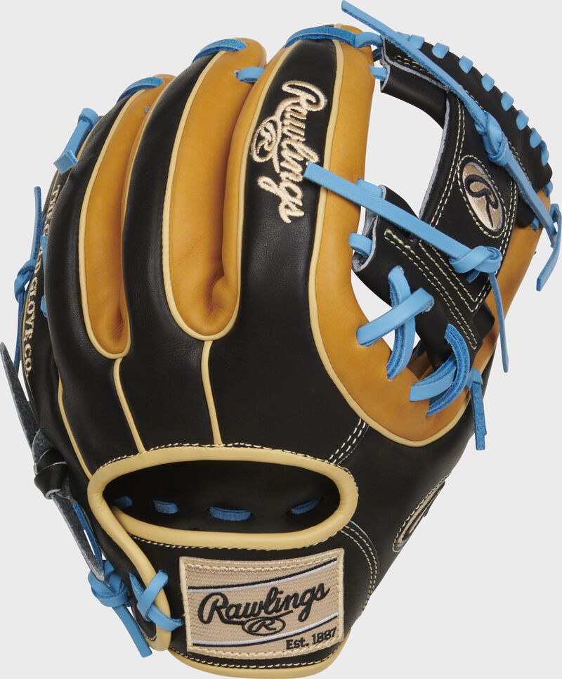 Black/tan back of an 11.75" Heart of the Hide R2G I-web glove with a camel Rawlings patch - SKU: PROR315-2TB