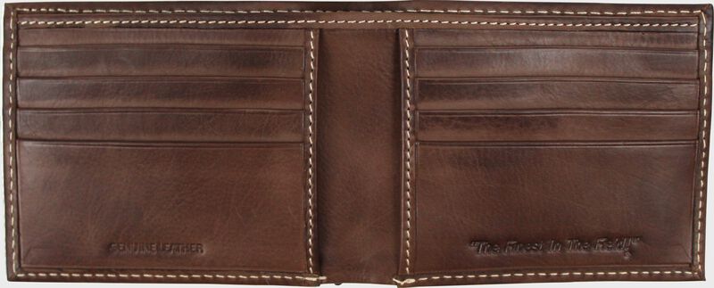 Inside view of Brown Rawlings Baseball Stitch Bi-Fold Wallet | SKU:MW485-201