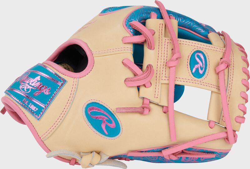 Camel thumb of a Heart of the Hide Vibrant Series teal topo print infield glove