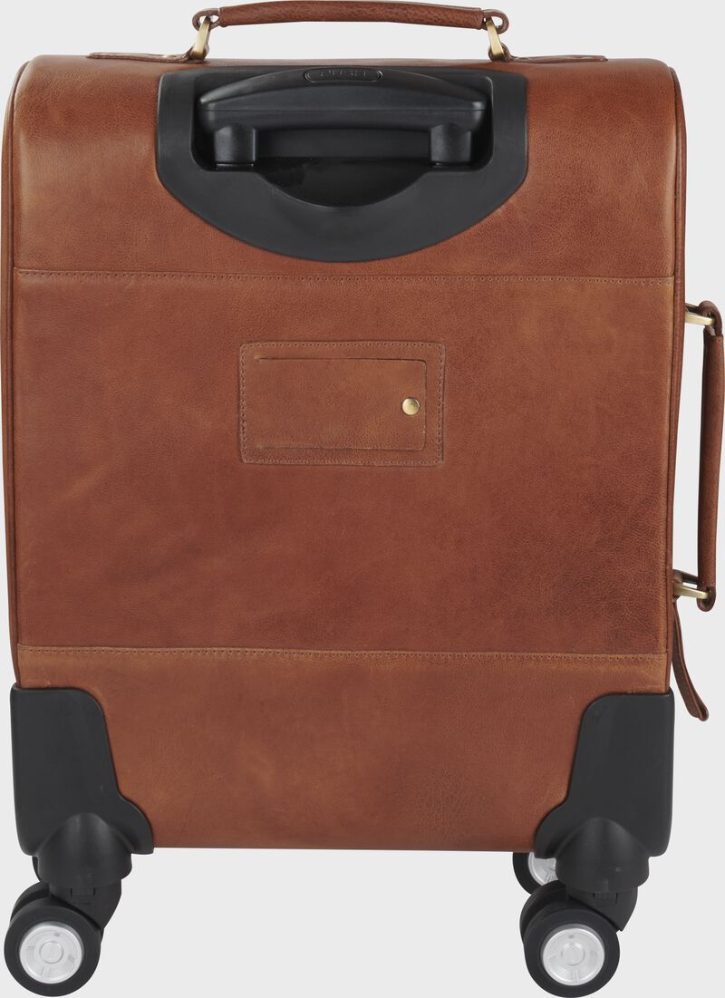 Back of a brown leather four wheel luggage bag - SKU: RB60015