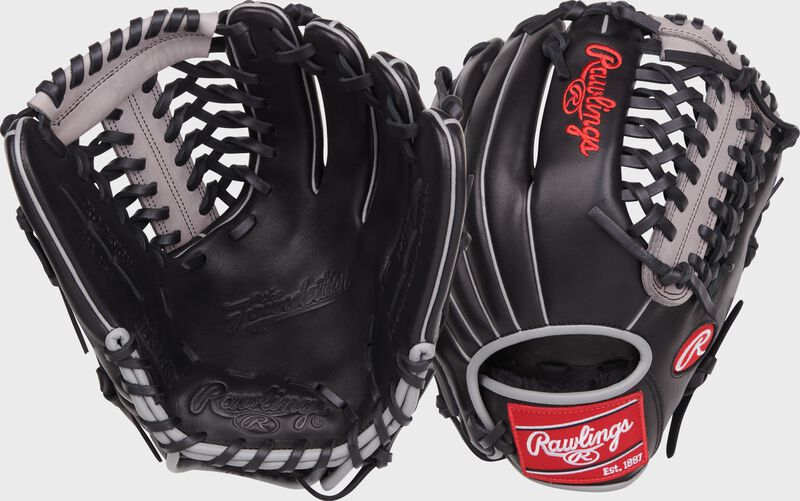 2 images showing the palm & back of a Foundation Series Aaron Judge youth 12" glove - SKU: RSGRF206-4B loading=