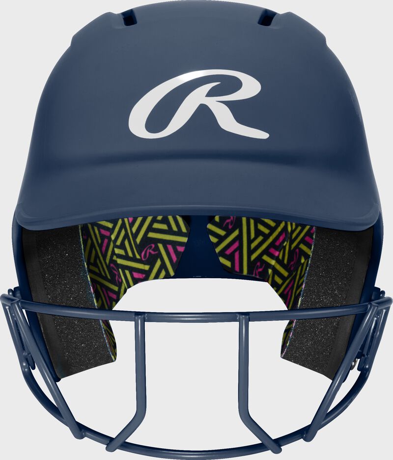 Rawlings CoolFlo Max Highlighter Youth Batting Helmet with Face Guard, Navy, M/L