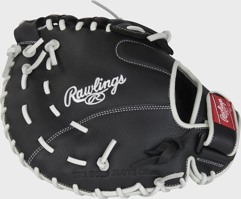 Black back of a Shut Out 12" fastpitch 1st base mitt - SKU: RSOFBM12