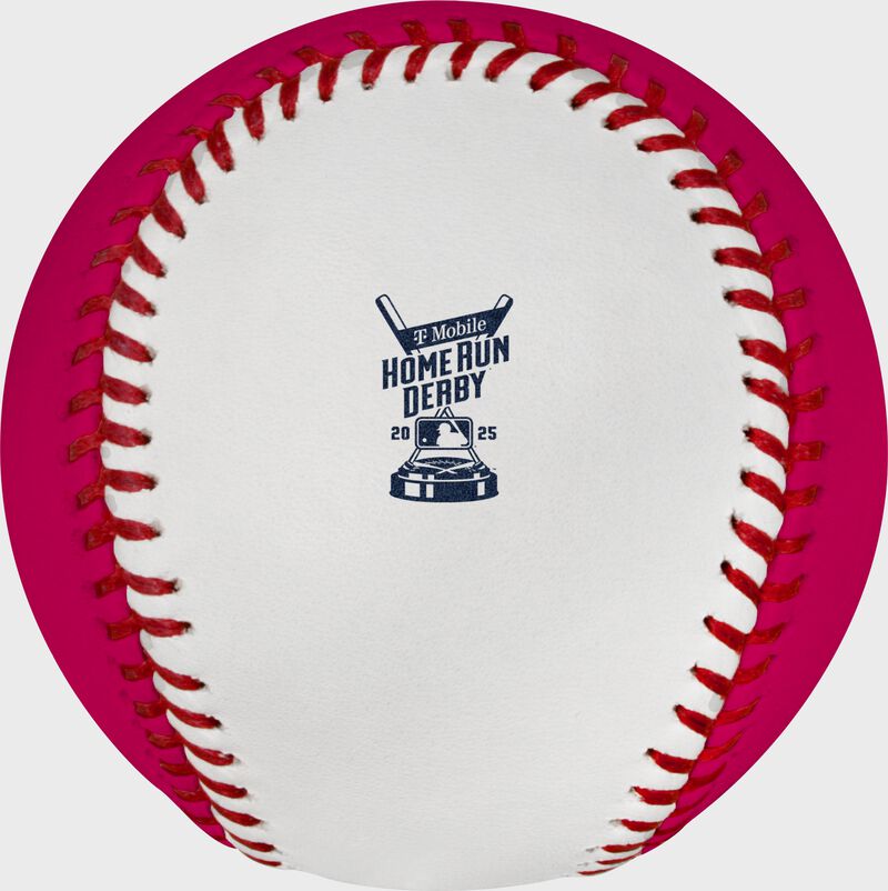 2025 MLB Home Run Derby logo stamped on a white/pink Rawlings MLB baseball
