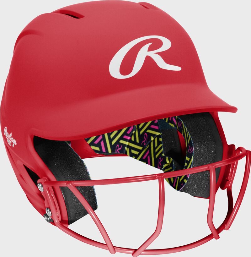 Rawlings CoolFlo Max Highlighter Youth Batting Helmet with Face Guard, Scarlet, M/L