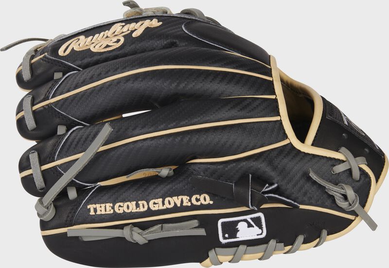 Black Hyper Shell back of a Rawlings HOH 11.5" infield glove with the MLB logo on the pinky - SKU: PRO204-2CBCF loading=