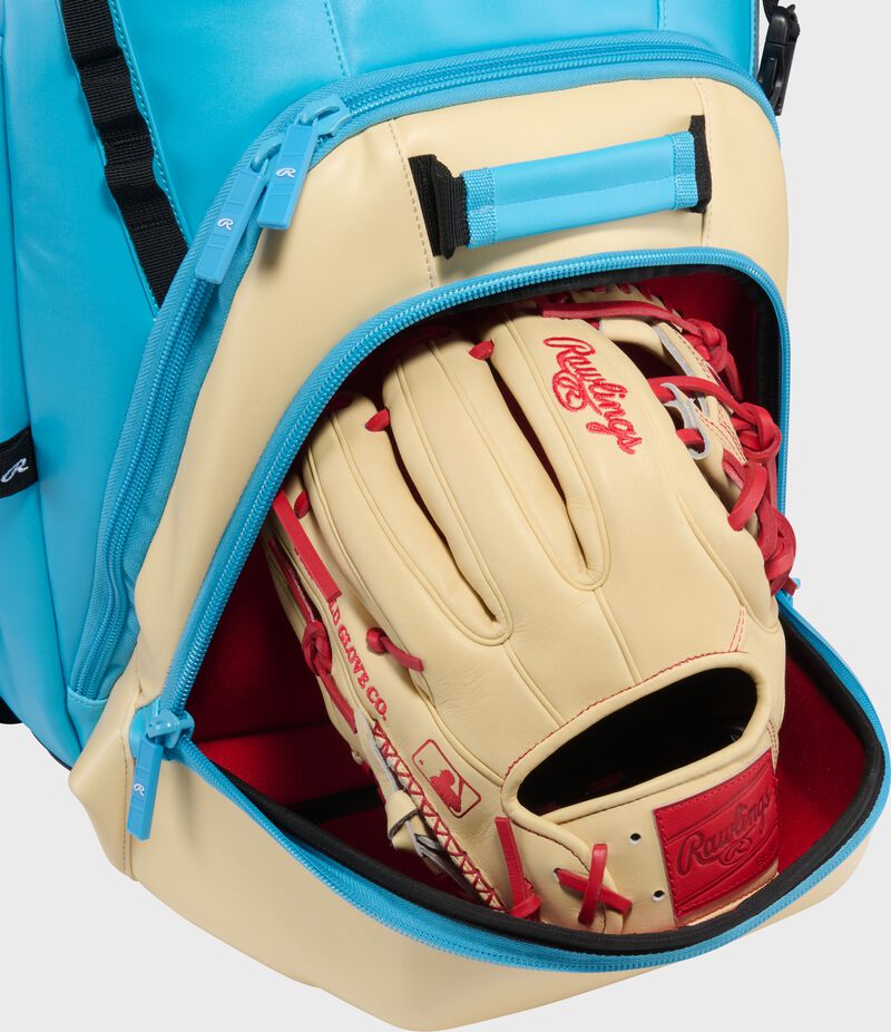 Rawlings Leather Gold Collection Backpack, Camel/Columbia Blue