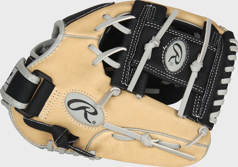 Thumb of a camel Sure Catch 11-Inch youth glove with a black I-web - SKU: SC110CBI loading=