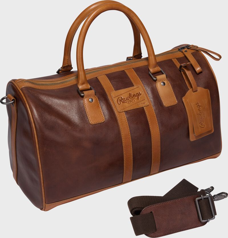 A brown Rawlings Heritage Duffle Bag with the carry strap