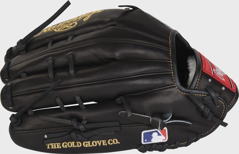 Back of a black Kole Calhoun 12.75" Pro Preferred outfield glove with the MLB logo on the pinky - SKU: PROS442-KC56 loading=