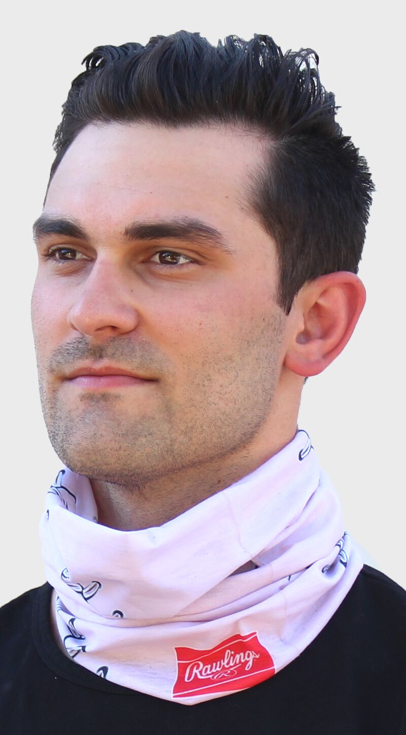 A guy wearing a Rawlings pink stitch gaiter around his neck - RC40001-681