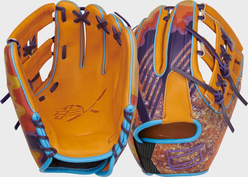 2 images showing the palm and back of a Rawlings REV1X 11.5" Francisco Lindor infield glove - SKU: REVFL12T loading=
