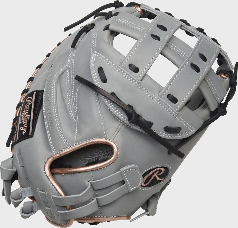 Back of gray Liberty Advanced Color Series catcher's mitt - SKU: RLACM34FPGRG loading=