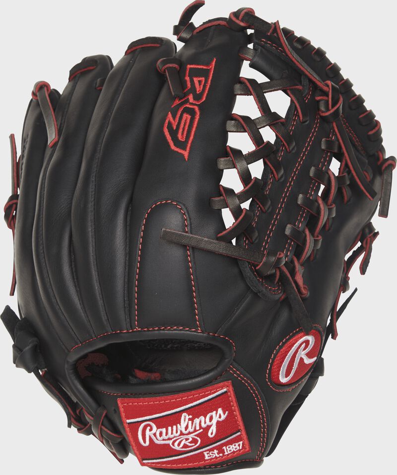 Shell back view of black and red R9 Series 11.5-in Pro Taper infield/pitcher glove loading=